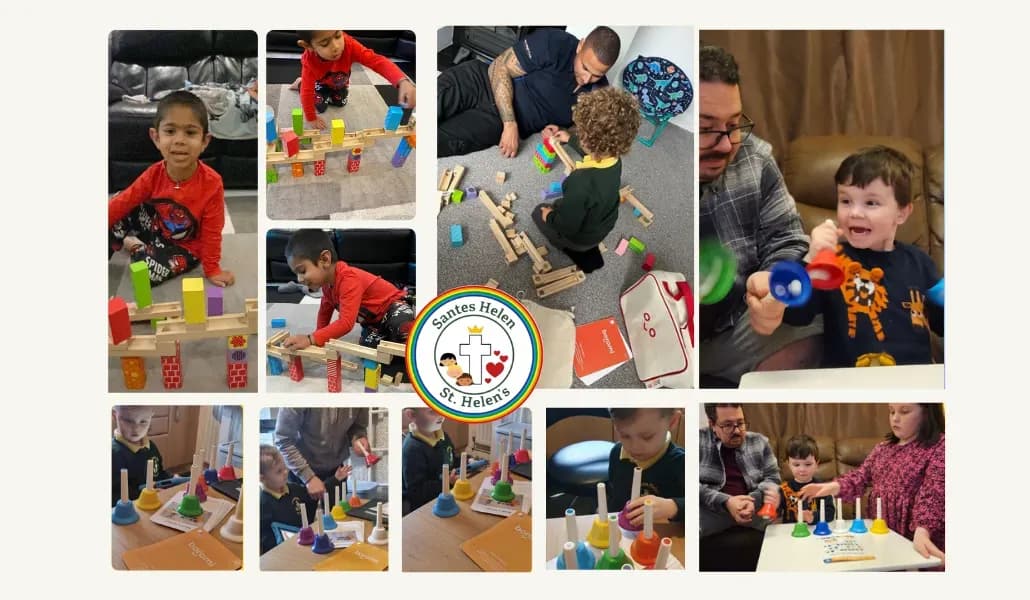 Collage of children playing with Boromi play bags at St Helens