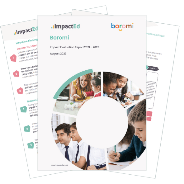 Three-page spread of the 2021-23 Boromi impact evaluation report