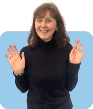 Laura St John waving with both hands